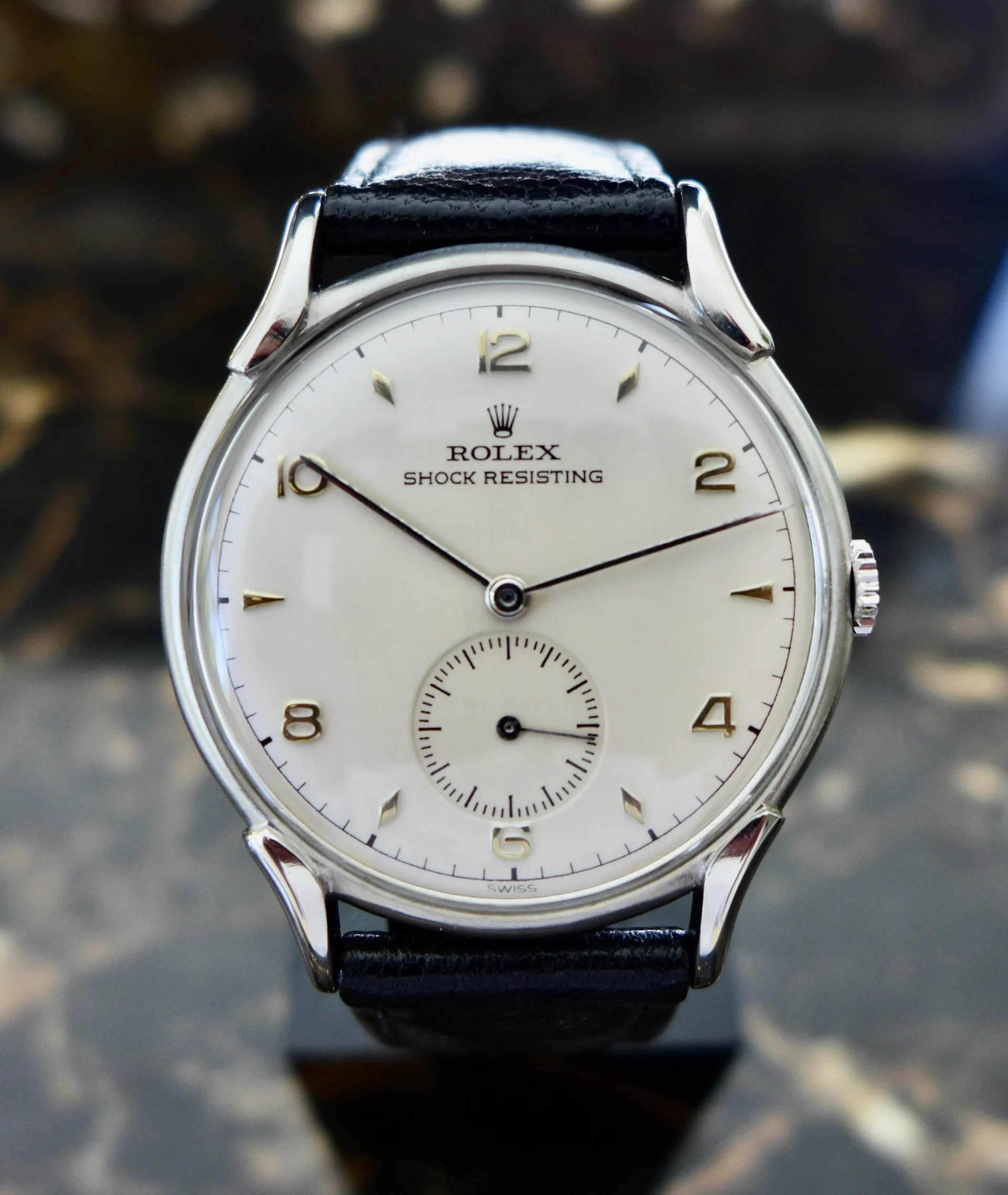A BEAUTIFUL VINTAGE 1948 OVERSIZE 35mm ROLEX PRECISION WATCH FANCY LUGS IN STEEL
